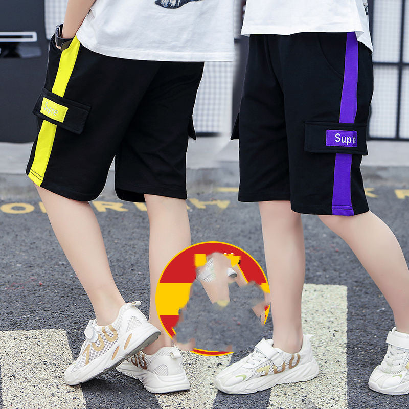 Children's Sports Cotton Cropped Trousers Middle Pants Trendy Thin Pants.