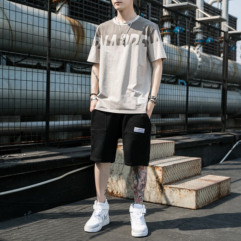 Short Sleeve T-Shirt Suit Men's New Fashion Summer A Set Of Casual And Handsome With Trendy Men's Clothes.