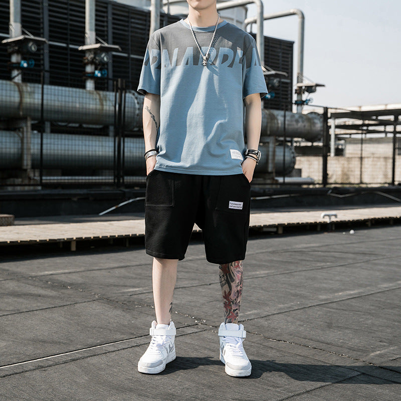 Short Sleeve T-Shirt Suit Men's New Fashion Summer A Set Of Casual And Handsome With Trendy Men's Clothes.