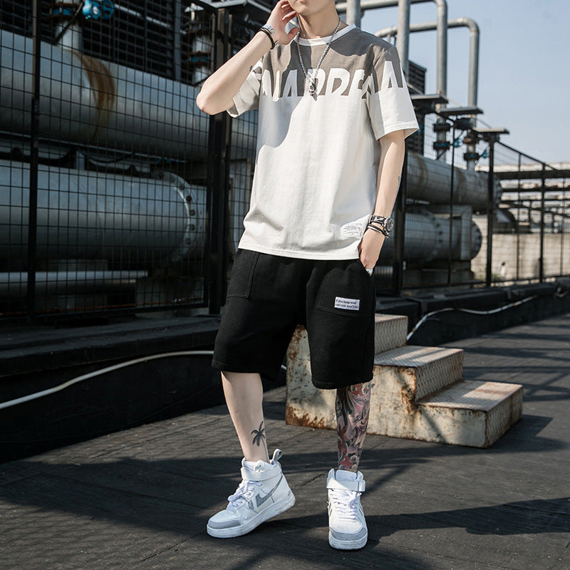 Short Sleeve T-Shirt Suit Men's New Fashion Summer A Set Of Casual And Handsome With Trendy Men's Clothes.