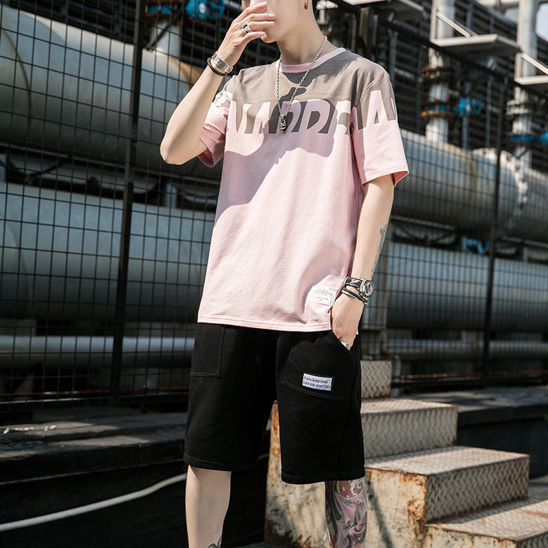 Short Sleeve T-Shirt Suit Men's New Fashion Summer A Set Of Casual And Handsome With Trendy Men's Clothes.