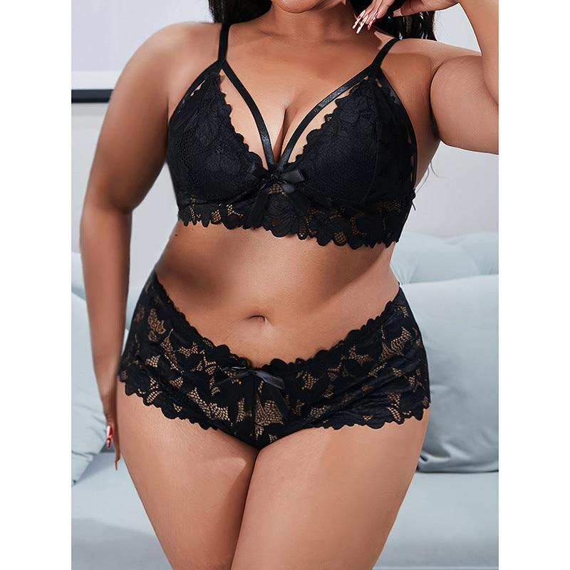 Plus Size Underwear Mesh Suit Lace See-through.