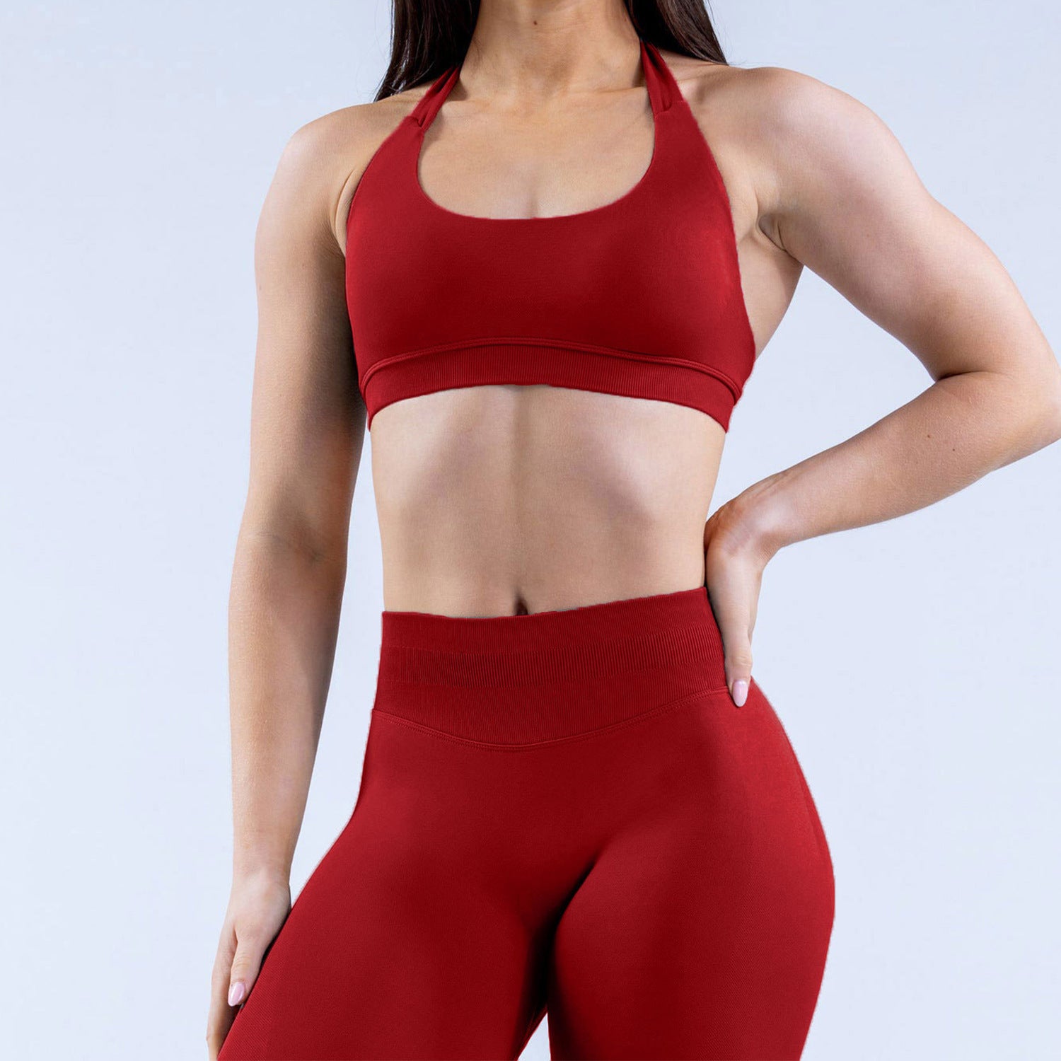 High Elasticity Ultra-fine Matte Nylon Suspender Seamless Sports Underwear Shorts Set With Beautiful Back.