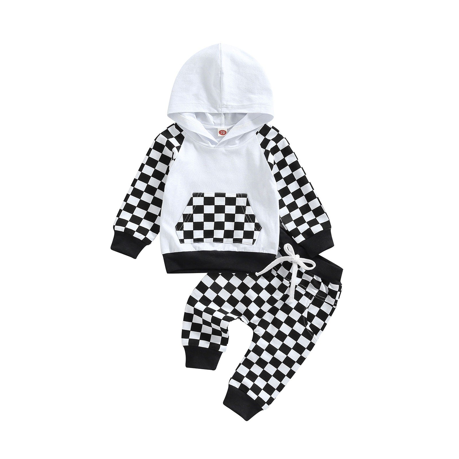 Casual Boys' Plaid Patchwork Hoodie Trousers Suit.