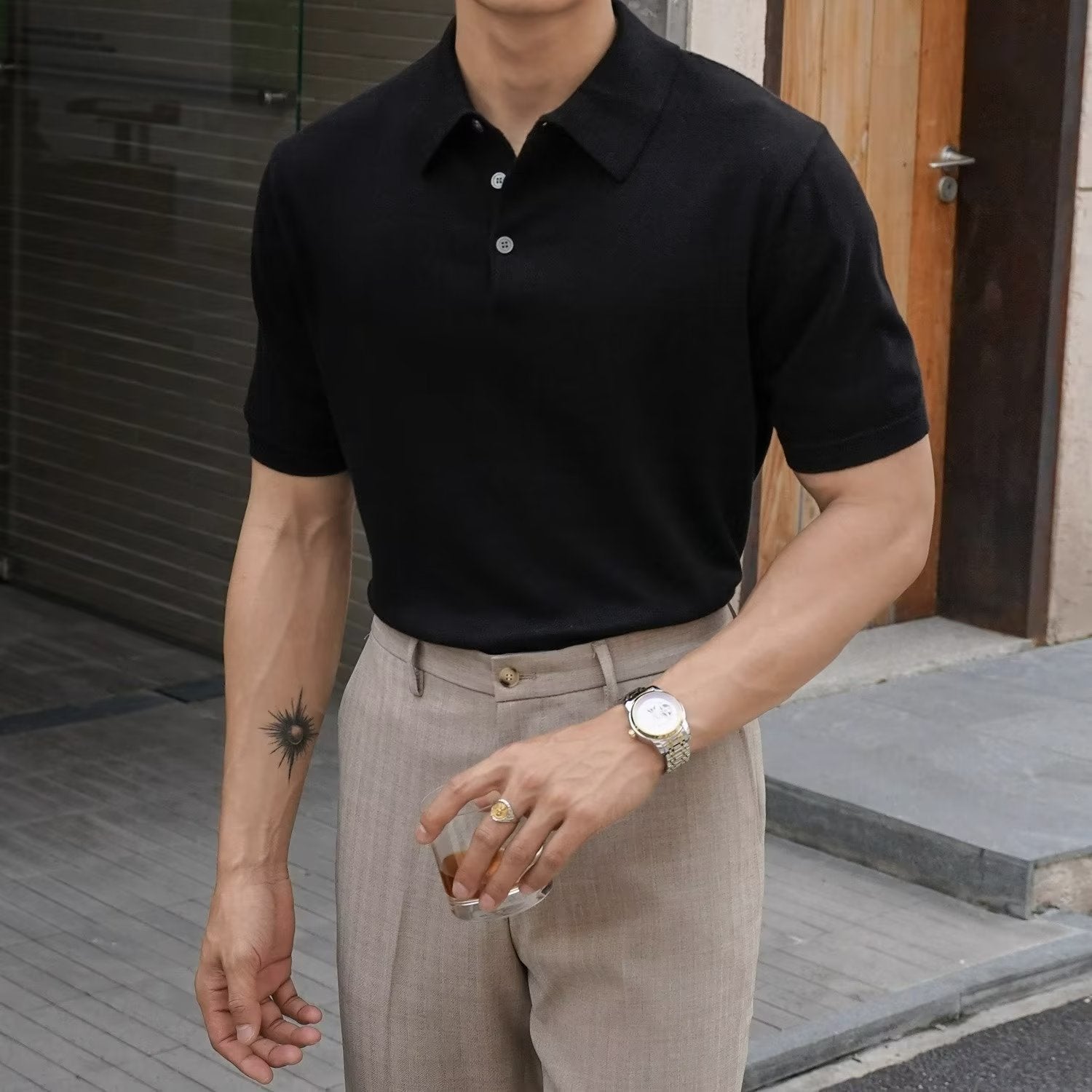 Men's New Polo Collar Solid Color Casual Business Simplicity T-shirt.