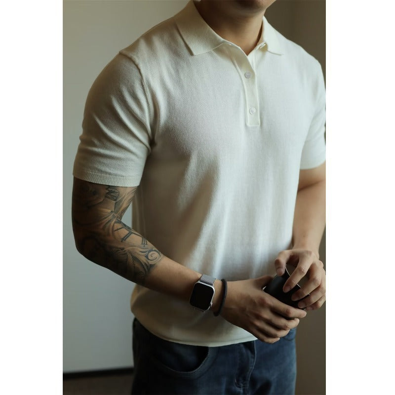 Men's New Polo Collar Solid Color Casual Business Simplicity T-shirt.