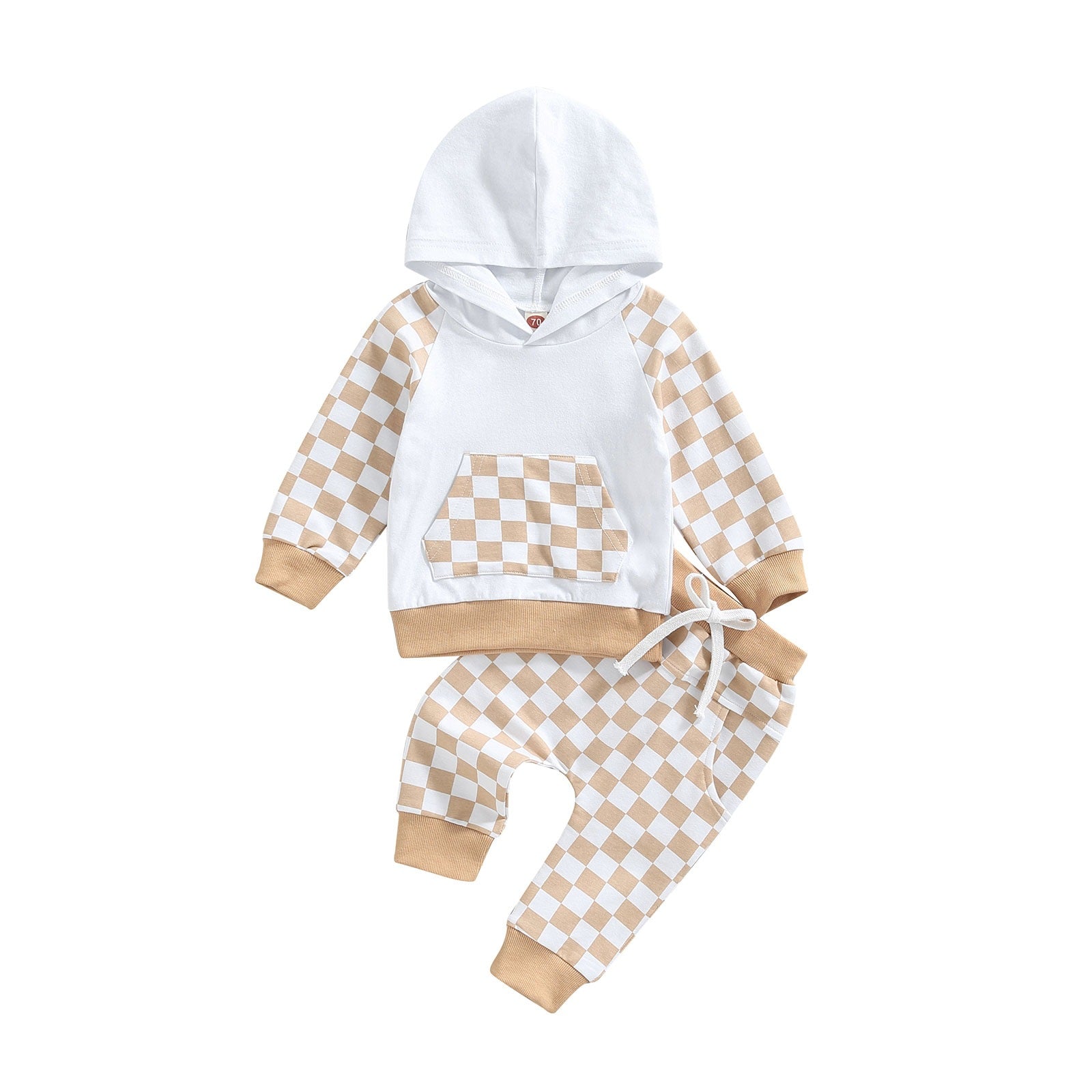 Casual Boys' Plaid Patchwork Hoodie Trousers Suit.