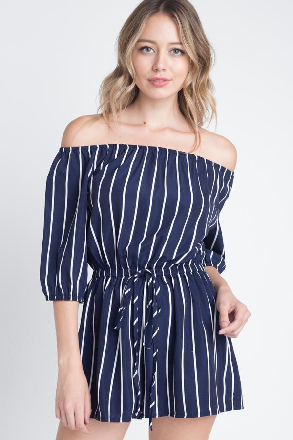 Women's Off Shoulder Stripe Romper - Styles for everyone