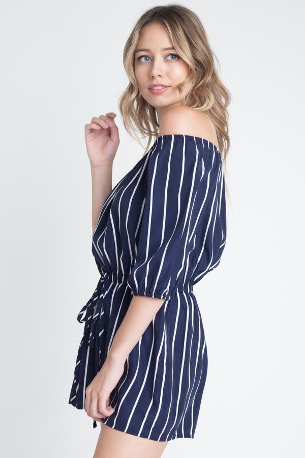 Women's Off Shoulder Stripe Romper - Styles for everyone