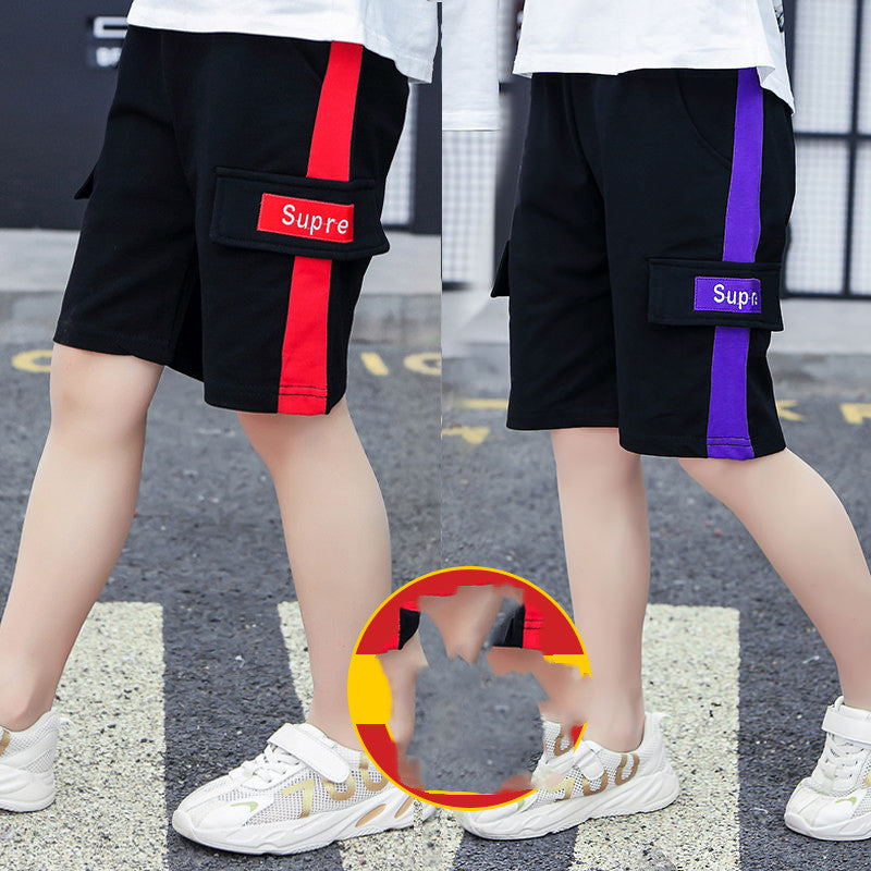 Children's Sports Cotton Cropped Trousers Middle Pants Trendy Thin Pants.