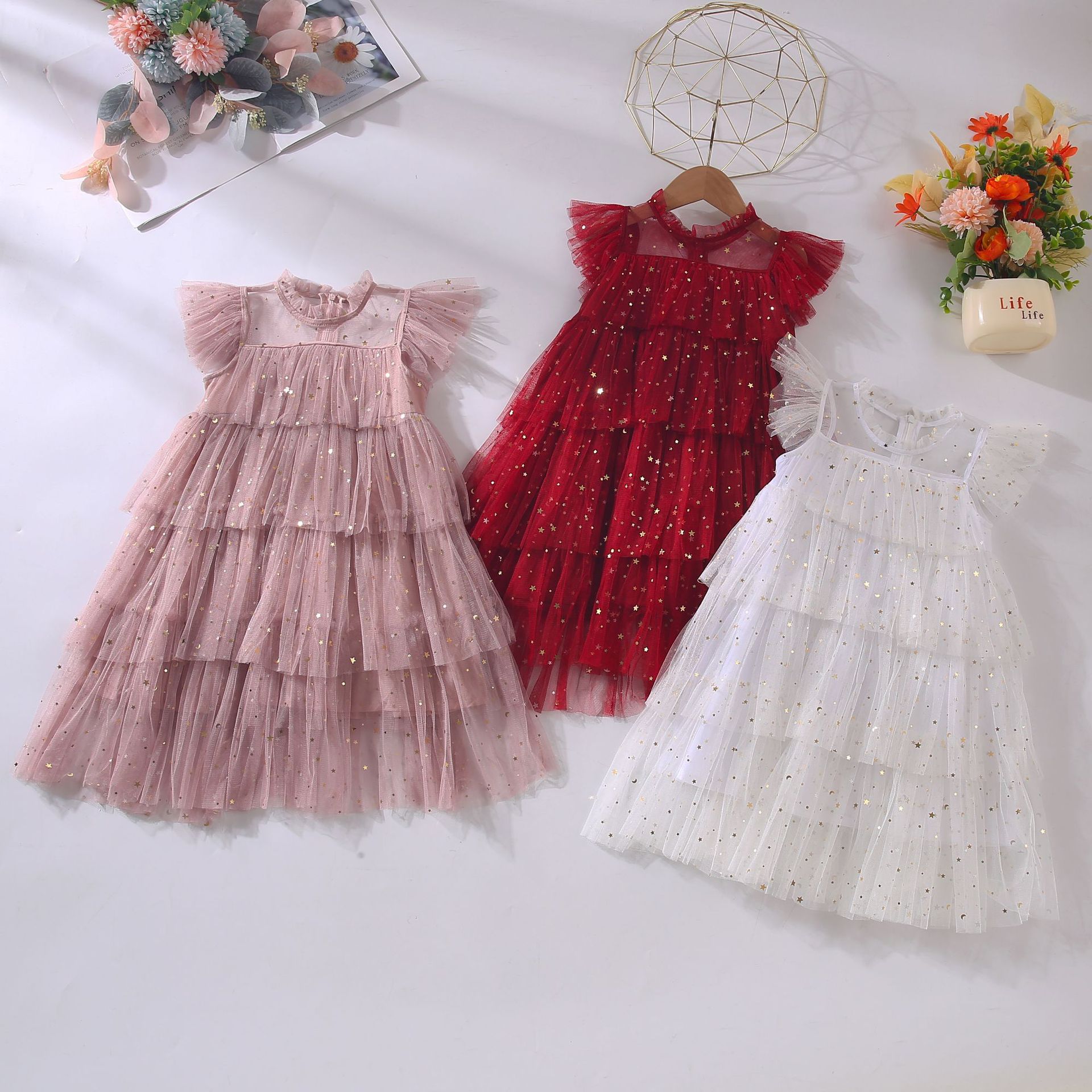 Girls' Dress Fairy Dress Star Sequins Cake.