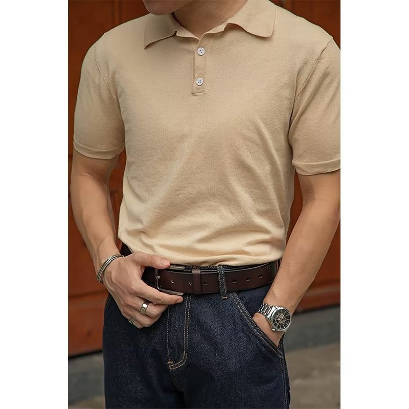 Men's New Polo Collar Solid Color Casual Business Simplicity T-shirt.