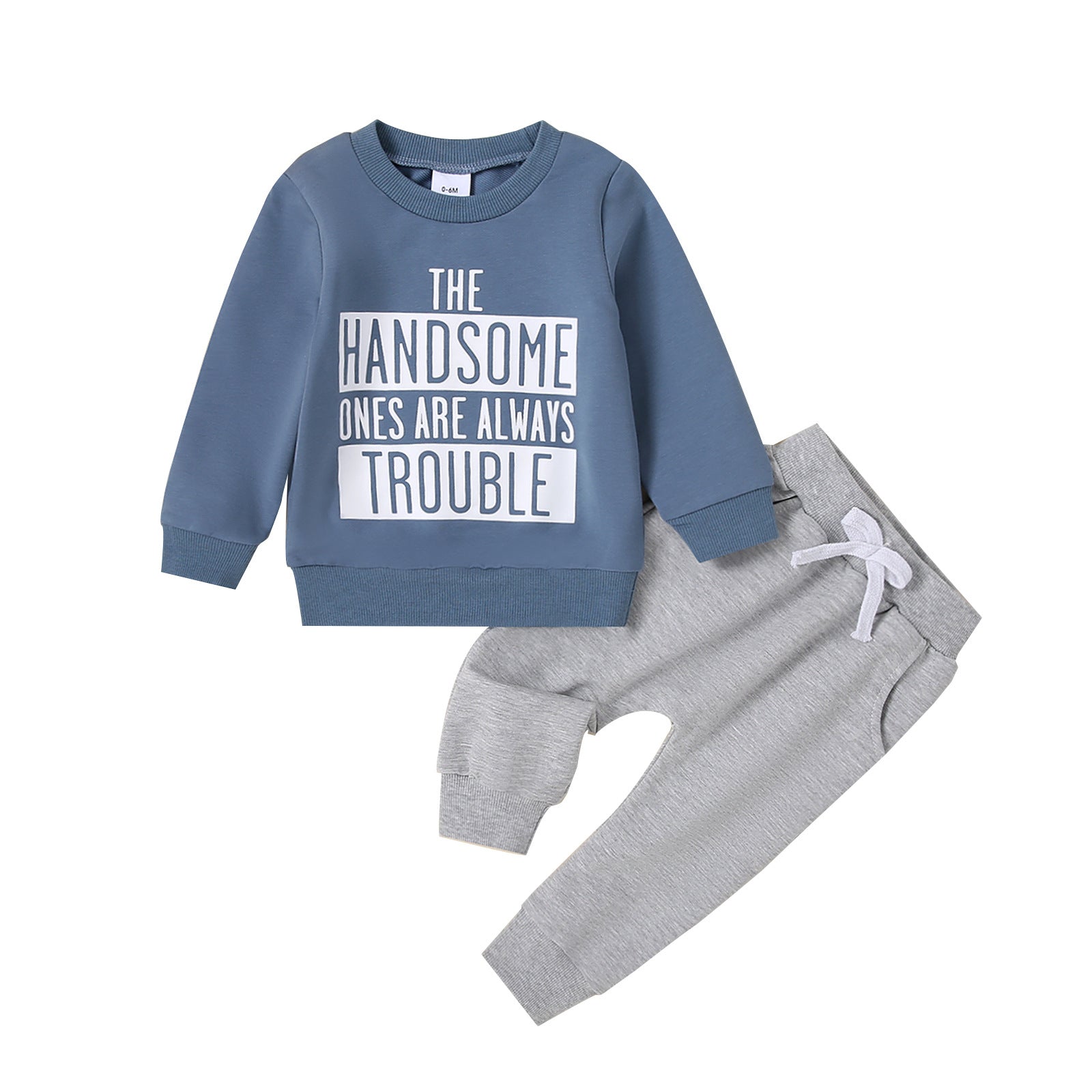Casual Round Neck Letter Print Sweater Trousers Suit.