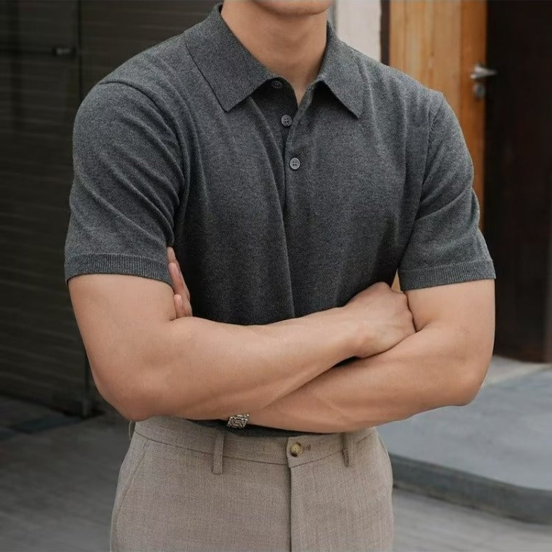 Men's New Polo Collar Solid Color Casual Business Simplicity T-shirt.