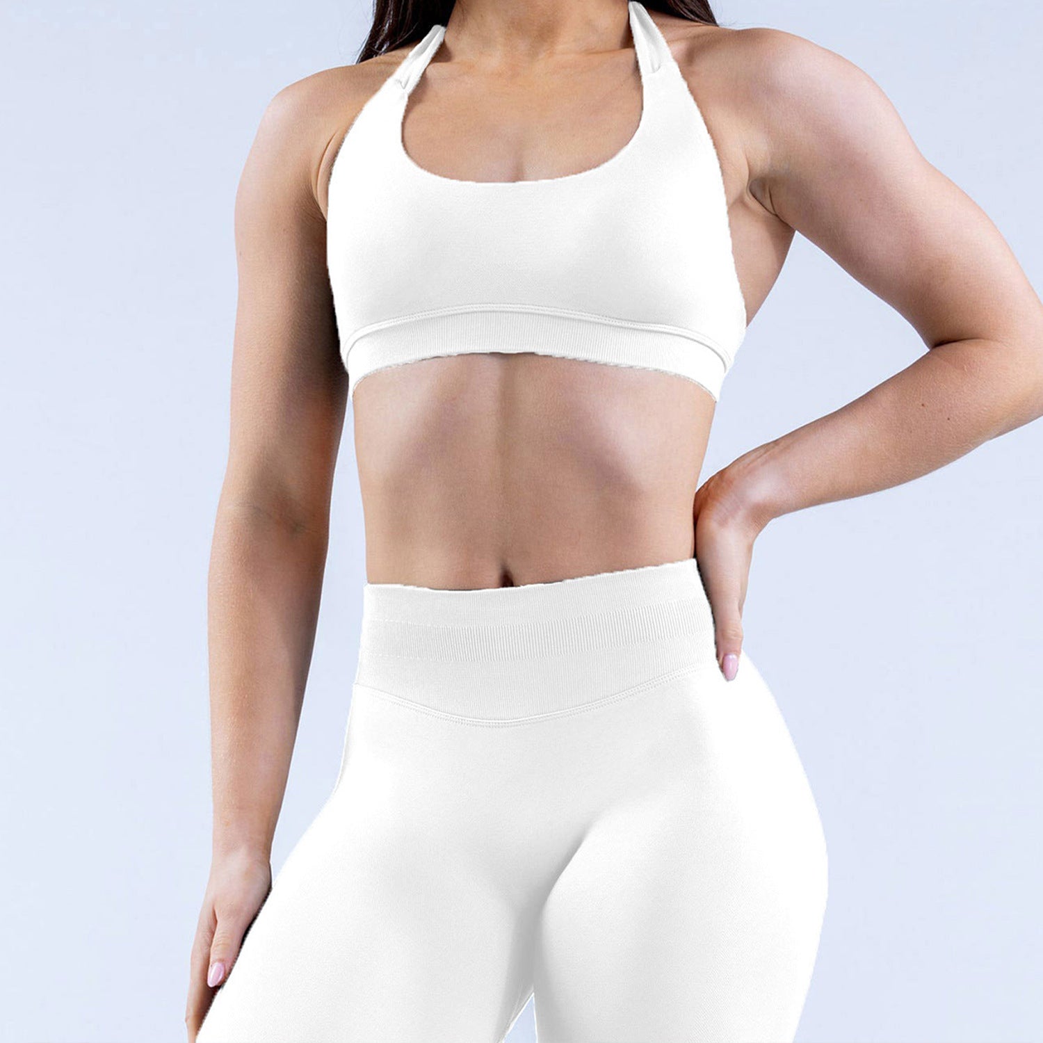 High Elasticity Ultra-fine Matte Nylon Suspender Seamless Sports Underwear Shorts Set With Beautiful Back.