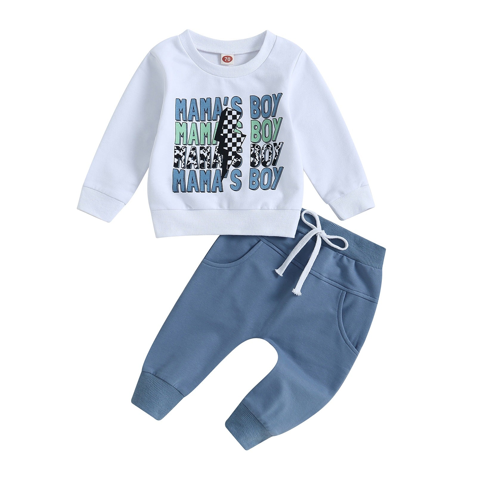 Casual Boy Letter Floral Print Long Sleeve Pullover Trousers Suit.