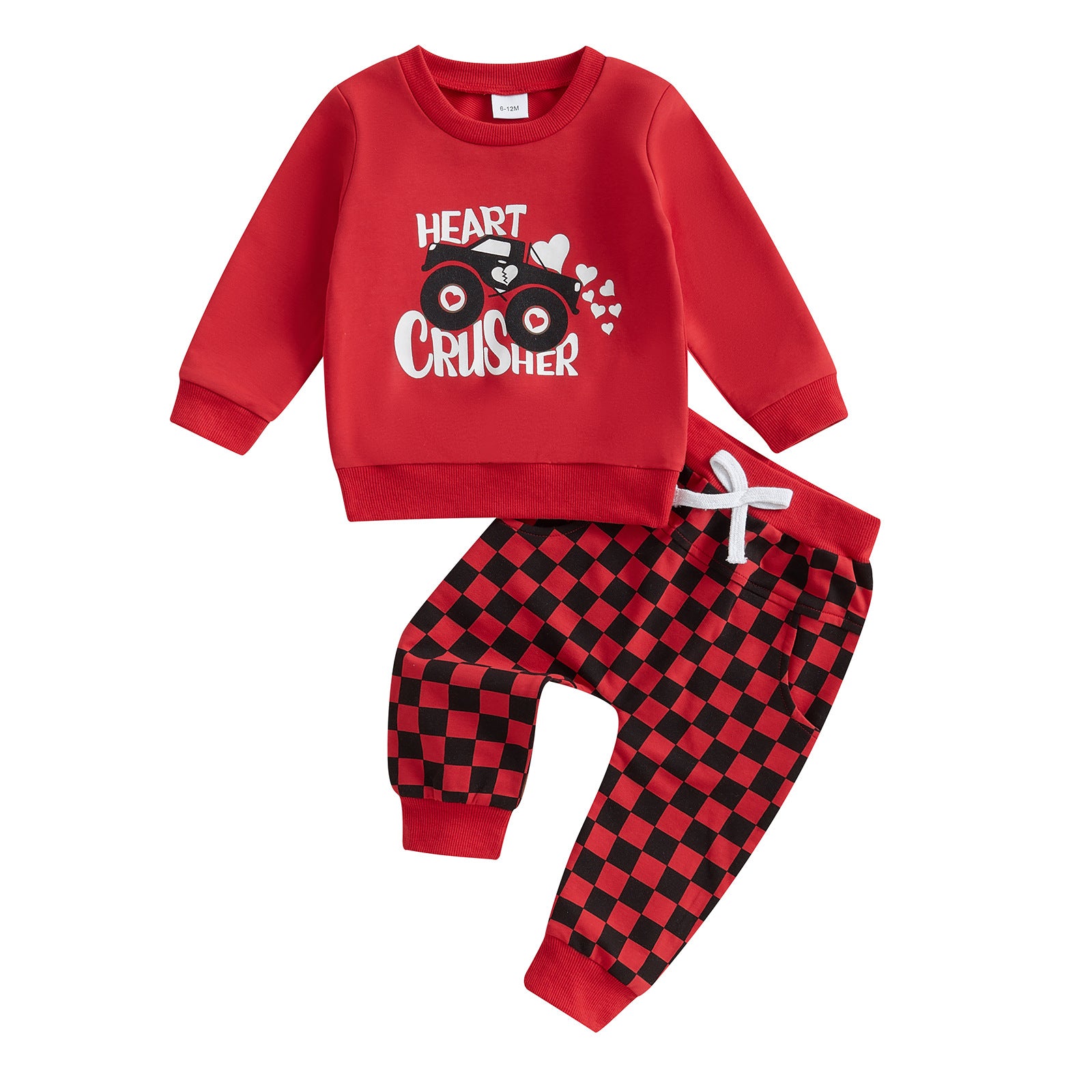 Long Sleeve Letter Heart Printing Sweater Chessboard Plaid Trousers Suit.